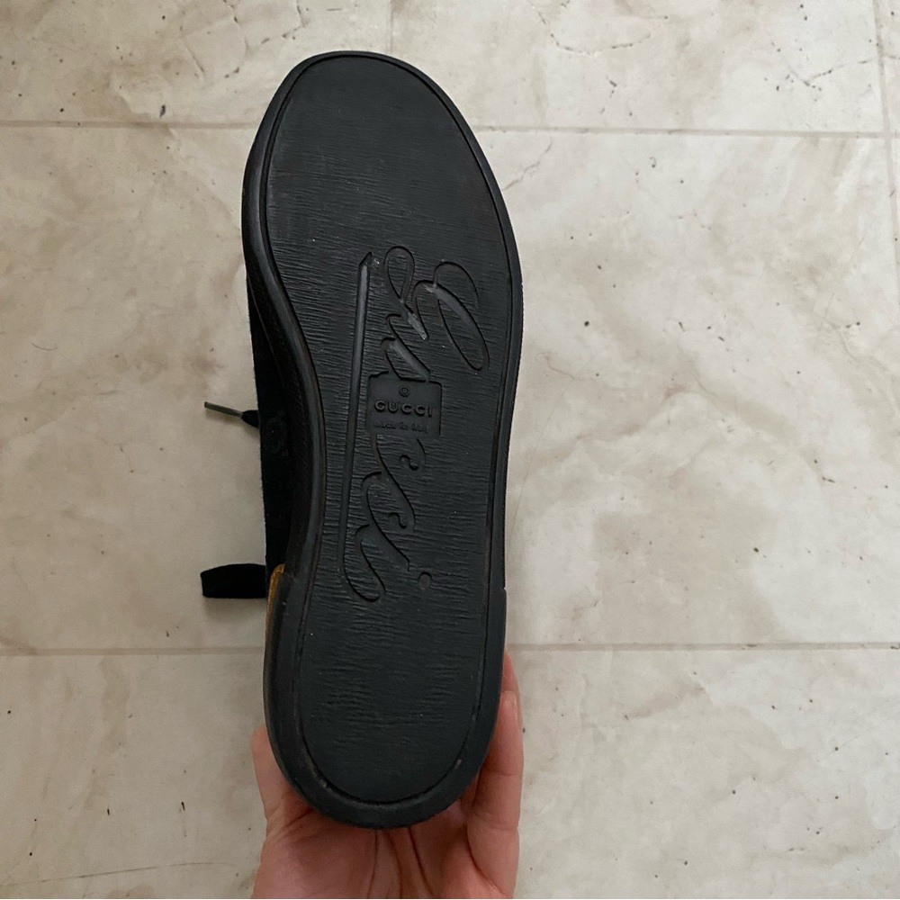 $985 Gucci Made in Italy GG Monogram Black Leather Canvas High Top Sneakers 5.5 - Picture 13 of 13